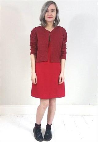 VINTAGE 90'S RED GLITTER SINGLE BUTTON CARDIGAN