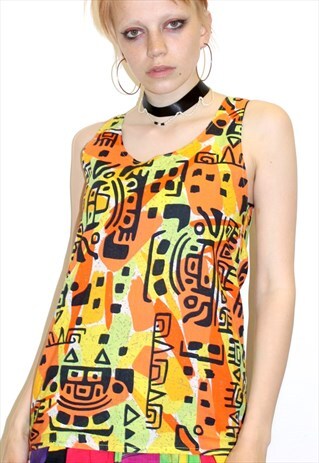 VINTAGE 90S HIPSTER TRIBAL FESTIVAL HOLIDAY VEST TOP AZTEC