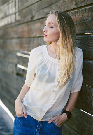 VINTAGE 70S SHEER POLKA DOT SHIRT