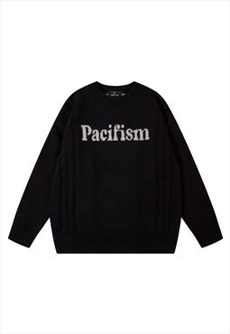 Anti war sweater pacifism slogan knitwear jumper in black