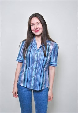 Multicolor striped shirt, 50s style short sleeve blouse