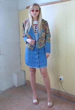 Vintage 80's peace denim abstract funky festival jacket 
