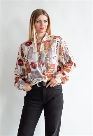 VINTAGE 80S FUNKY MULTICOLOUR ABSTRACT SHIRT IN BROWN
