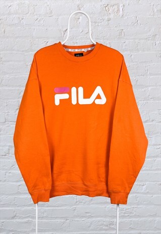 VINTAGE FILA SWEATSHIRT SPELL OUT ORANGE LARGE