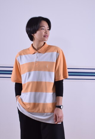PEACH AND WHITE YSL STRIPED POLO SHIRT
