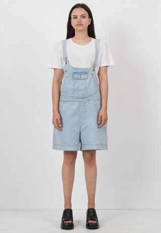 VINTAGE BLUE DENIM PLAYSUIT DUNGAREES SHORTS