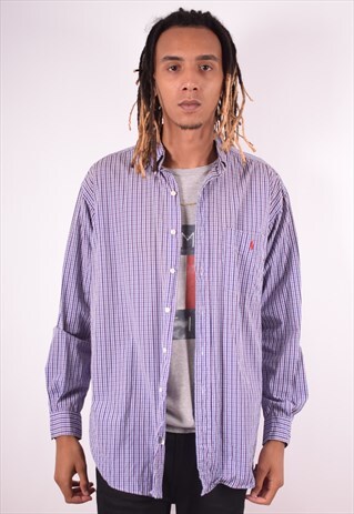 RALPH LAUREN MENS VINTAGE SHIRT LARGE BLUE CHECK 90S
