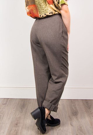 VINTAGE 90'S GREY HIGH WAIST TAPERED TROUSERS