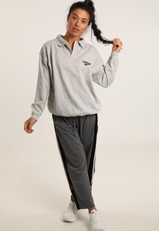VINTAGE REEBOK EMBROIDERED SPELLOUT BUTTON-UP SWEATSHIRT