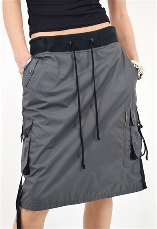 VINTAGE Y2K CARGO MIDI SKIRT IN GREY