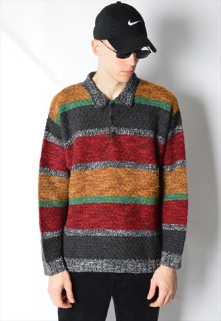 VINTAGE 90S COLOURFUL STRIPED WOOL BLEND JUMPER