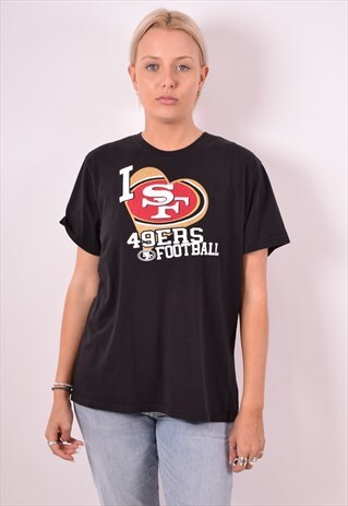 REEBOK WOMENS VINTAGE SF 49ERS T-SHIRT TOP XL BLACK 90S