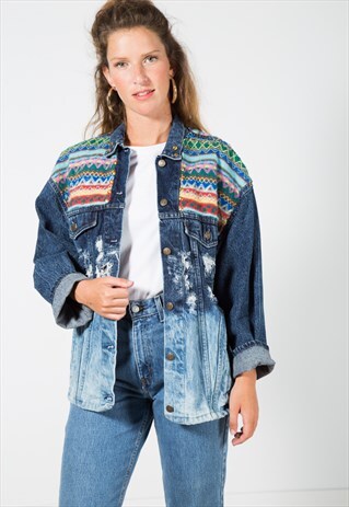 VINTAGE 80S LEVI'S EMBELLISHED DENIM JACKET / S1538