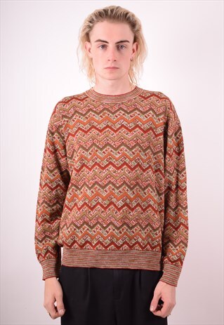 MISSONI MENS VINTAGE JUMPER SWEATER MEDIUM BROWN 90S