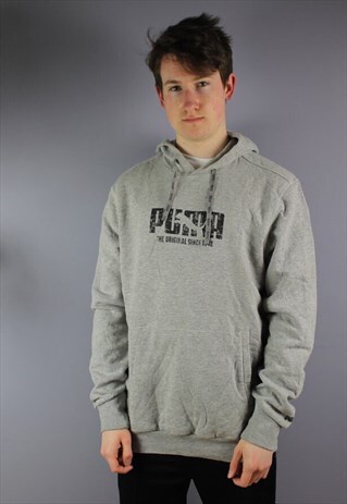 VINTAGE PUMA HOODIE IN GREY WITH PRINTED LOGO