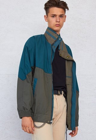 VINTAGE GREEN AND BLUE NIKE WINDBREAKER JACKET