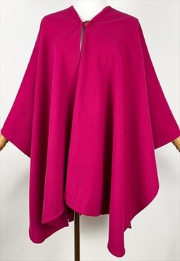 Vintage Pink Cape Coat, Fuchsia Cashmere and Wool poncho cap