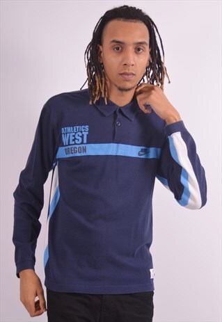 VINTAGE NIKE POLO SHIRT LONG SLEEVE BLUE