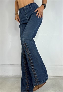 Vintage 90s Jeans Western Lace Up High Waisted Bootcut Y2k