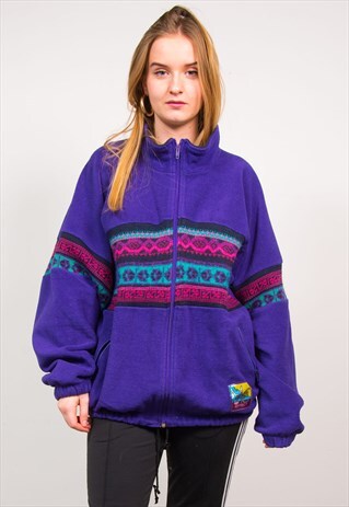 VINTAGE 90'S PURPLE PATTERNED FLEECE JACKET