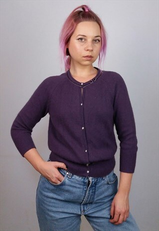VINTAGE 90'S SOFT WOOL CARDIGAN GLITTER BUTTONS