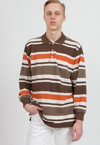 90S VINTAGE BROWN ORANGE LACOSTE LONG SLEEVE POLO SHIRT TOP