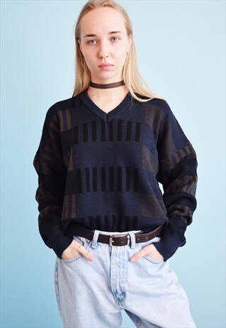 90'S RETRO ABSTRACT PATTERN KNIT OVERSIZED DADS JUMPER TOP