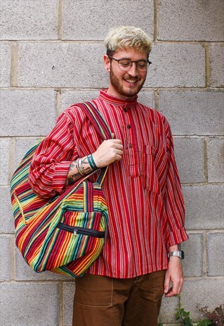FAIRTRADE UNISEX RED STRIPED HIPPIE SHIRT