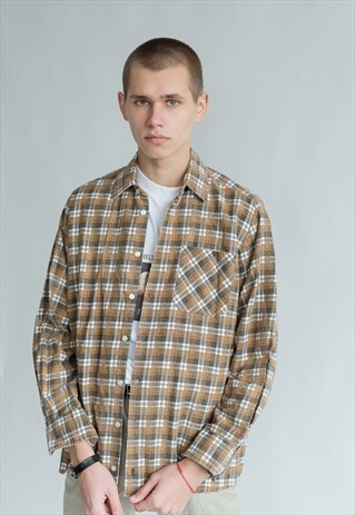 VINTAGE 90S GRUNGE MUSTARD BROWN SHIRT