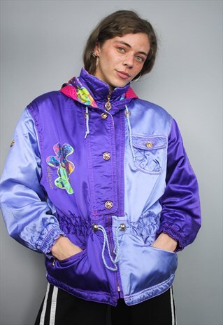 VINTAGE ELLESSE FLORAL PATTERN SKI PUFFER JACKET WITH HOOD