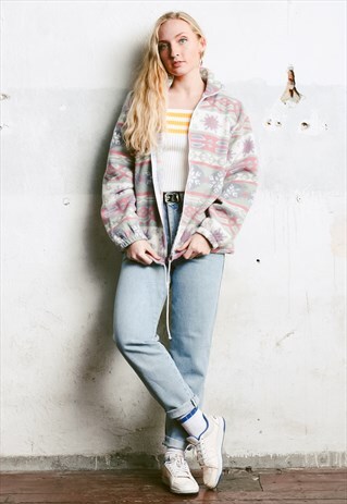 VINTAGE 80S PATTERNED FLEECE JACKET