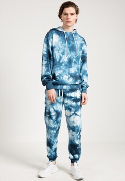 Oversized Unisex Joggers in Blue with Tie Dyed