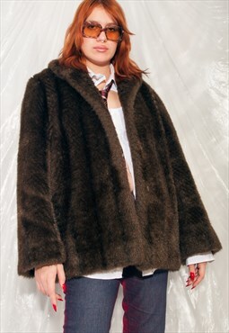 Vintage Teddy Coat 60s Mod Faux Fur Jacket in Brown
