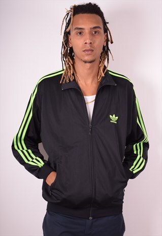 ADIDAS MENS VINTAGE TRACKSUIT TOP JACKET LARGE BLACK 90S