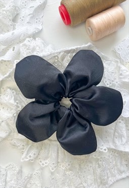 Black Satin Oversize Flower Scrunchie