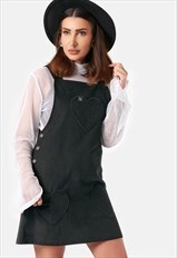 FOREVER Heart Shaped Pockets Black Corduroy Pinafore