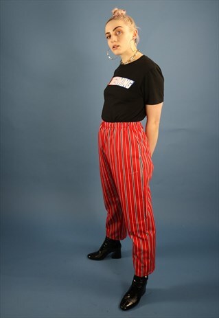 DREAMING HIGH WAIST STRIPE TROUSERS IN RED