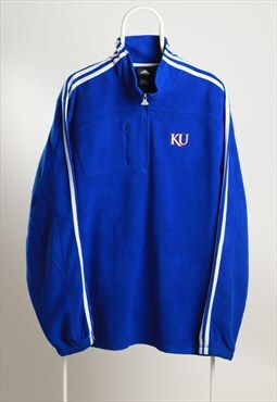 Vintage Adidas KU Fleece 1/4 zip Sweatshirt Logo Blue