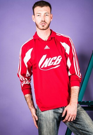 VINTAGE 1990S RED ADIDAS LONG-SLEEVED FOOTBALL SHIRT