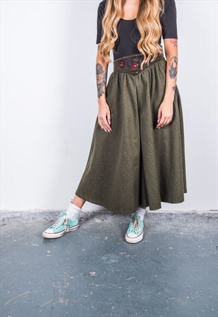 VINTAGE 1970S GREEN WIDE-LEG TROUSERS