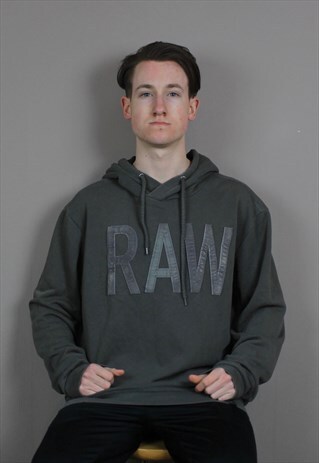 VINTAGE G-STAR RAW HOODIE IN GREY WITH EMBROIDERED SPELL OUT