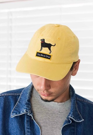 VINTAGE YELLOW BLACK DOG BASEBALL CAP LOGO 90S ONE SIZE 3.1