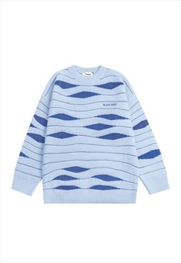 Horizontal stripe sweater geometric jumper preppy top blue