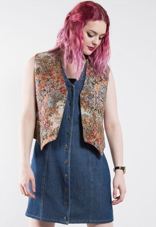 VINTAGE 90'S FLORAL TAPESTRY PATTERN WAISTCOAT