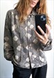 Brown Cacao geometric Printed Casual 80s Blouse Shirt L