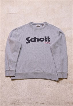 Vintage 90s Schott Grey Spell Out Graphic Sweater
