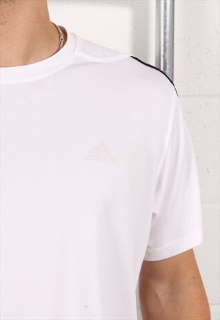 Vintage Adidas T-Shirt in White Crewneck Sports Tee Large