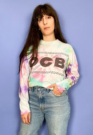 VINTAGE 90'S TIE DYE LONG SLEEVE GRAPHIC PRINT TOP - S