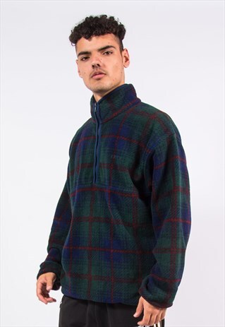 VINTAGE IZOD TARTAN CHECK FLEECE 1/4 ZIP