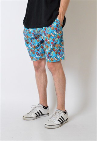 VINTAGE 90S COLOURFUL JUNK FOOD BURGER SHORTS